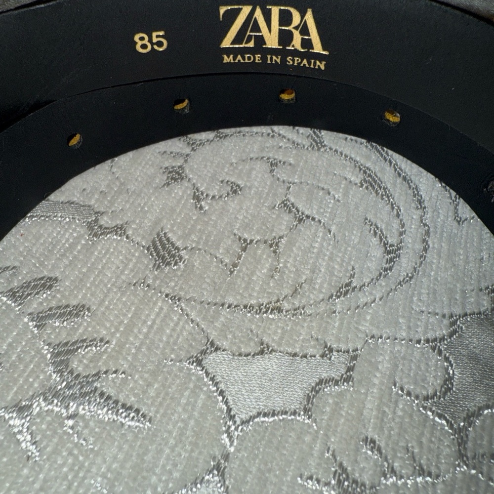 Zara Black Leather Belt with Gold Accents